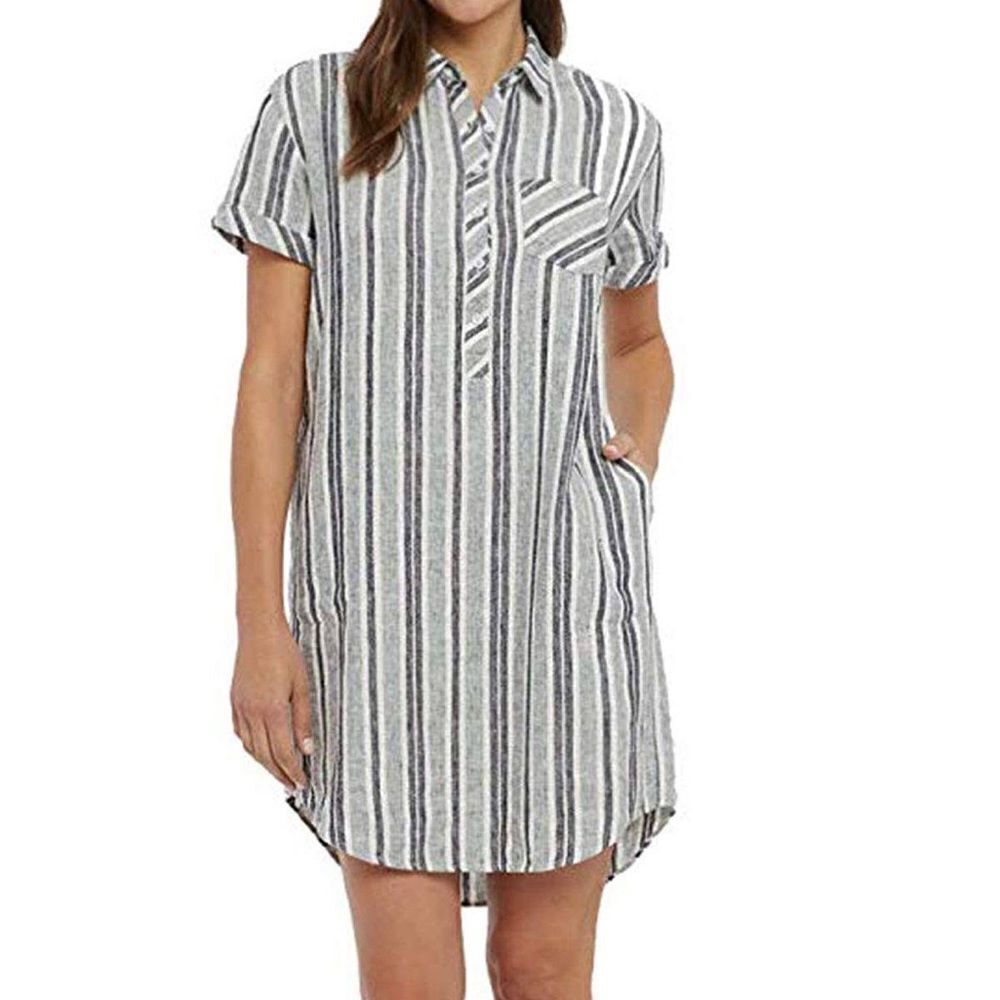 Adrienne Vittadini Linen striped dress Medium - Picture 3 of 11
